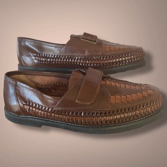 NWOT Men\'s 10 D DEER STAGS Brown Woven Adjustable Leather Loafers Really Nice